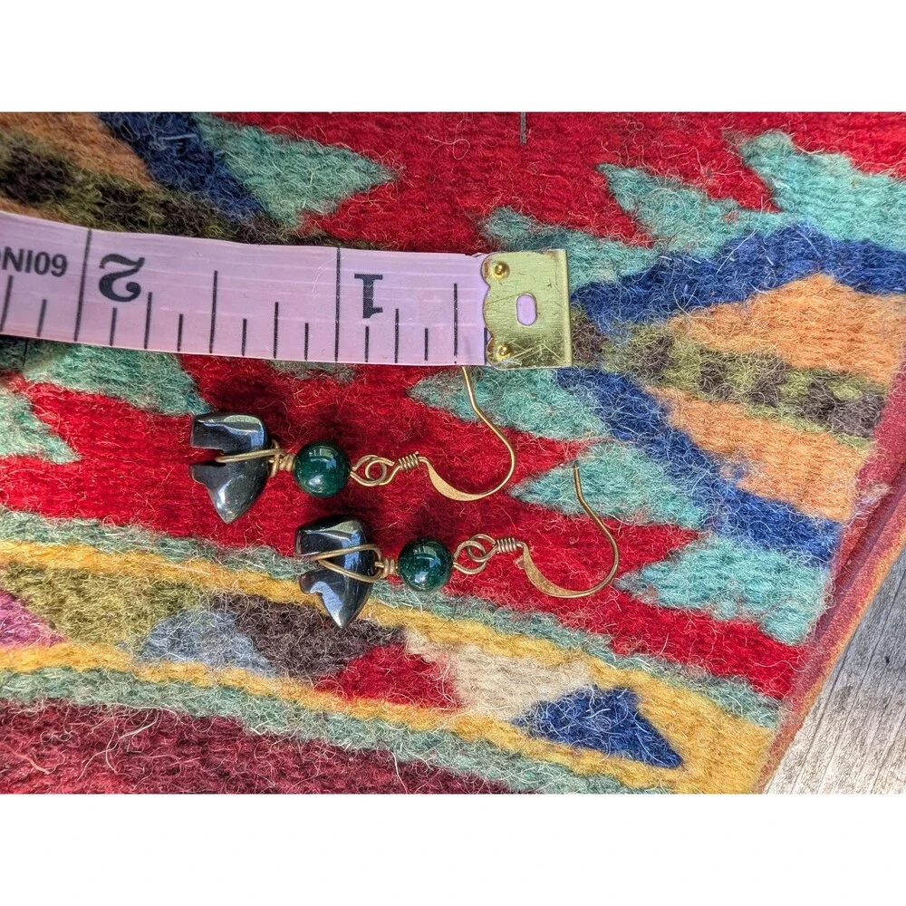 Vintage Hematite Bear Earrings; Southwestern Dangle Earrings